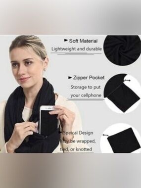New Beyond Yoga Hidden Zipper Pocket Infinity Black Scarf